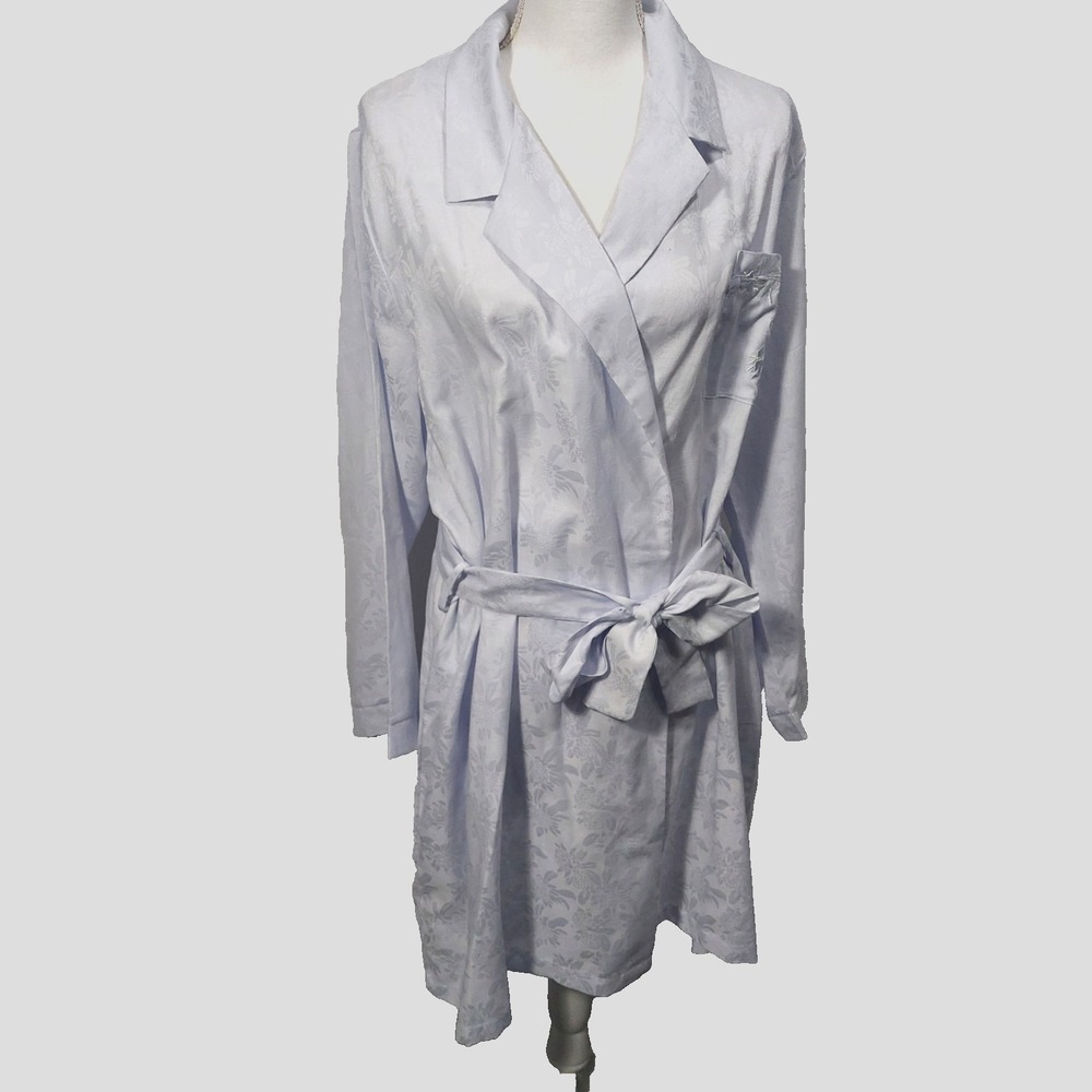 MISS ELAINE Size XL Wrap Robe Brocade Embroidered Long Sleeve Belted Pockets